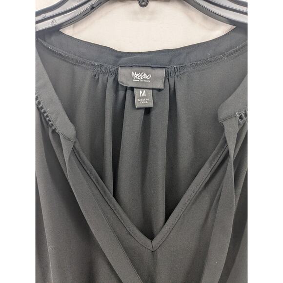Mossimo Peplum Blouse Medium Black Tie Front Sleeveless V Neck‎ Draped Workwear - Picture 3 of 8